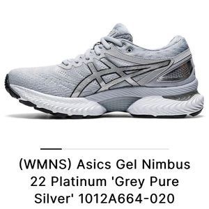 ASICs Gel Nimbus Women’s 22 platinum Grey pure silver. Size: Women’s 7